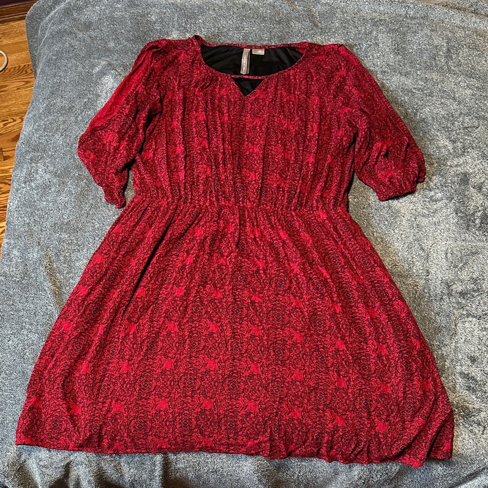 Addition Elle Red and Black Dress - Cold Shoulder